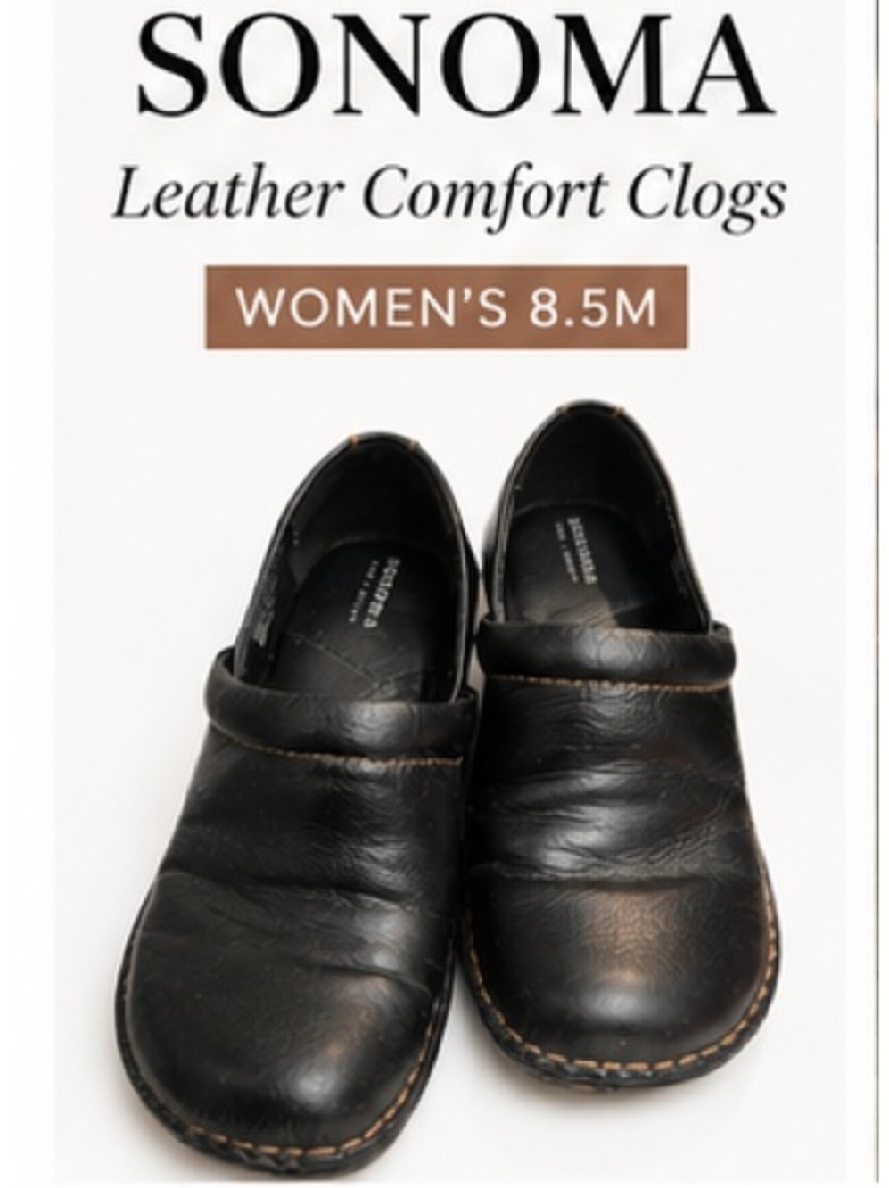 Sonoma Life + Style Black Leather Clogs Mules Comfort Slip On Shoes Womens 8.5M